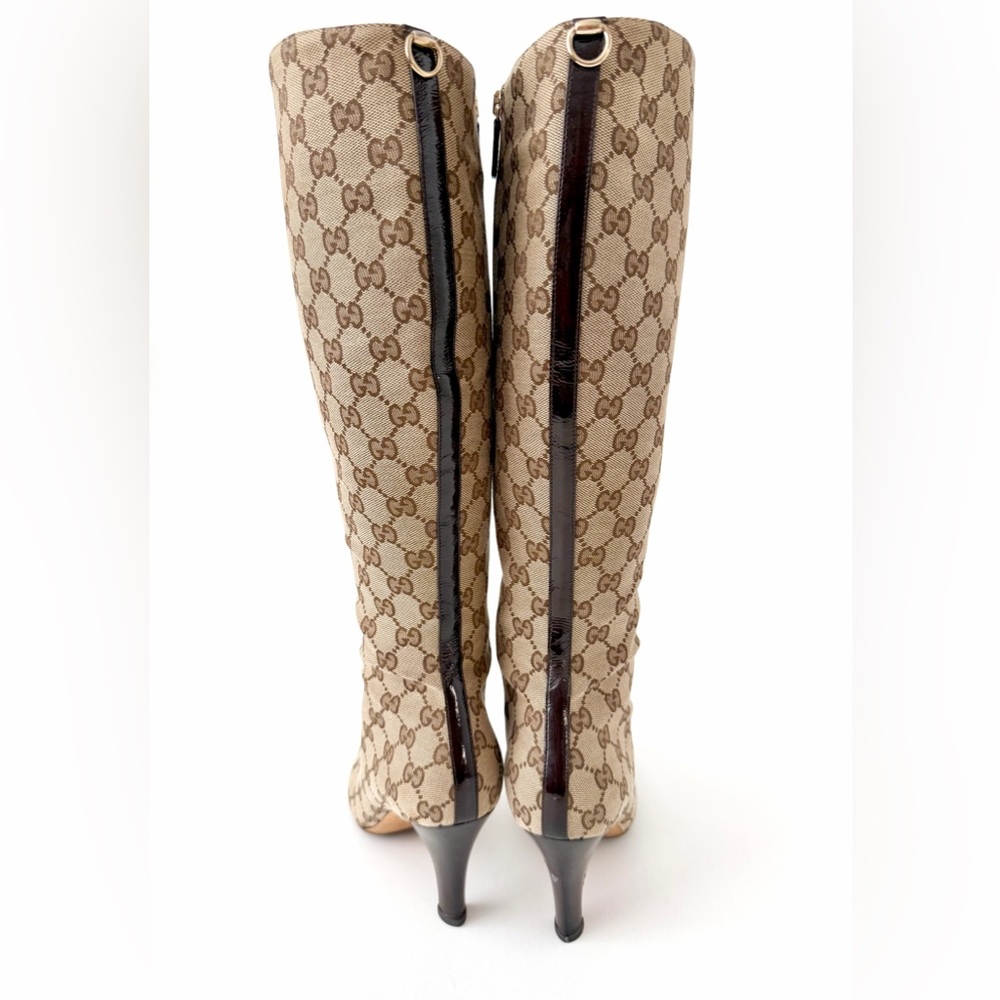 Gucci Beige Monogram Knee-High Heeled Boots - Picture 6 of 16